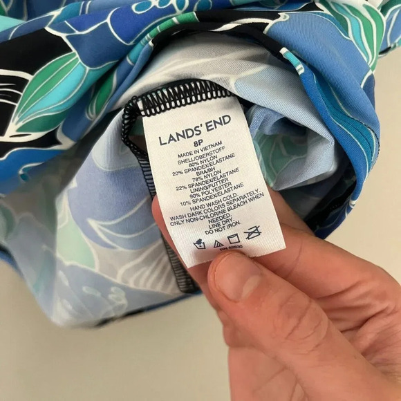 Lands End Womens Blue Green Tankini Swimwear 8P Sleeveless Floral Pullover - Picture 3 of 6